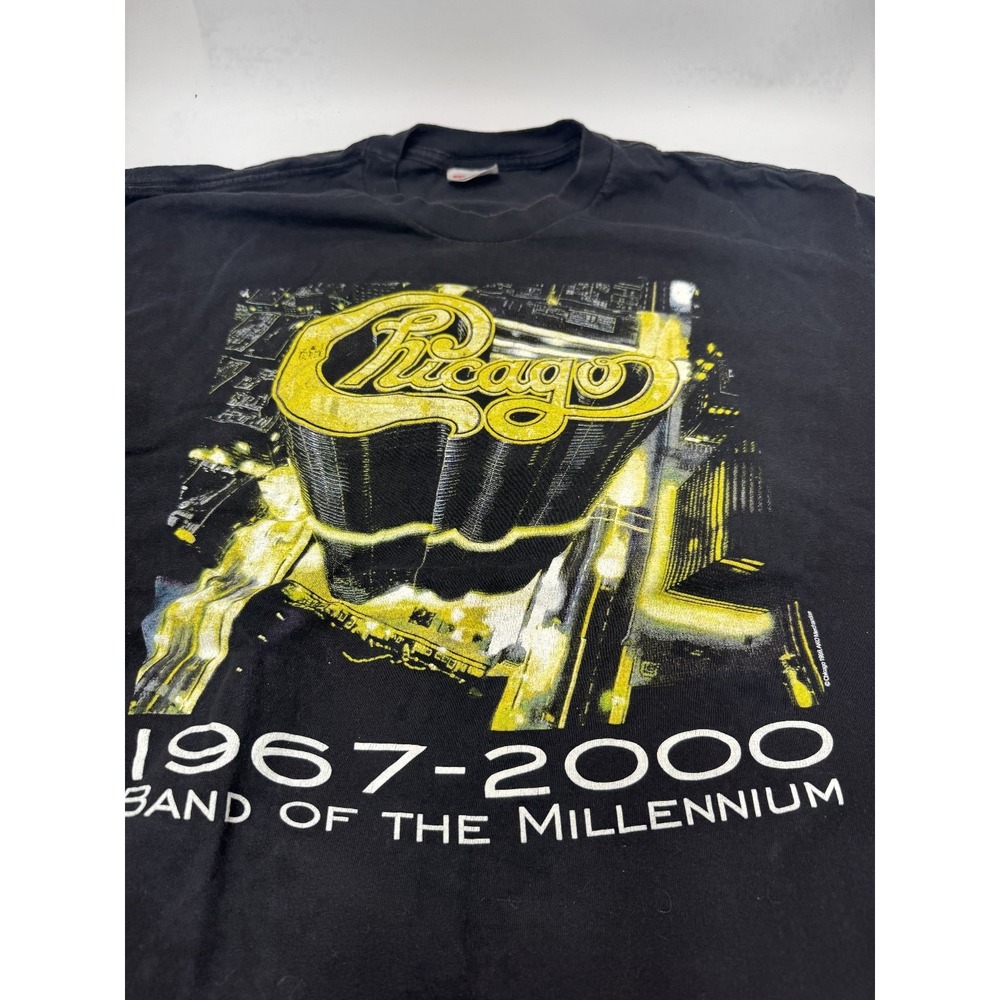 Hanes T-Shirt Men's Vintage Black XXL Chicago Band Graphic Print Cotton Tour